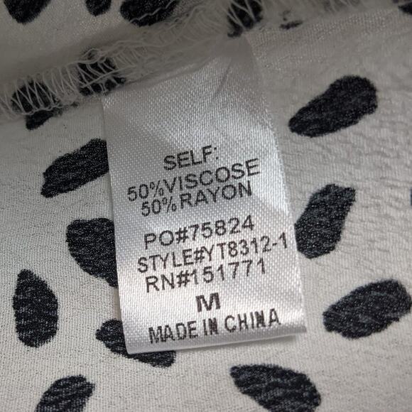 Gilli White & Black Spotted Arm Tie V-Neck Blouse Size M - Picture 7 of 7